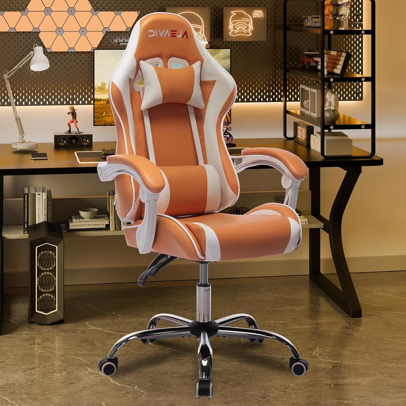 ALEAVIC Gaming Chair for Adults, High Back Ergonomic Computer Gaming Chair with Headrest and Lumbar Support, Orange - Image 2
